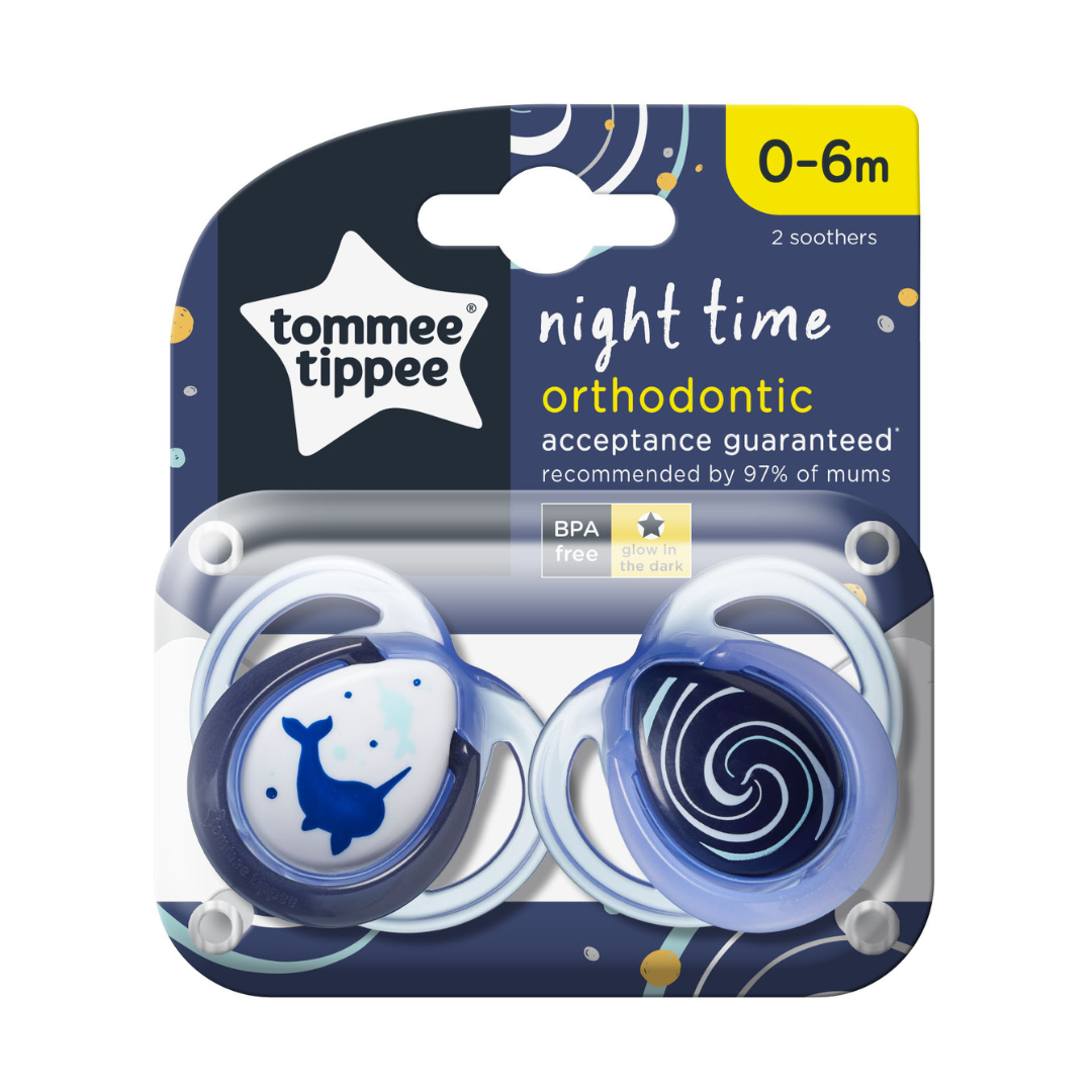 Tommee Tippee Night Time Soothers – 0–6 Months (2-Pack, Silicone)