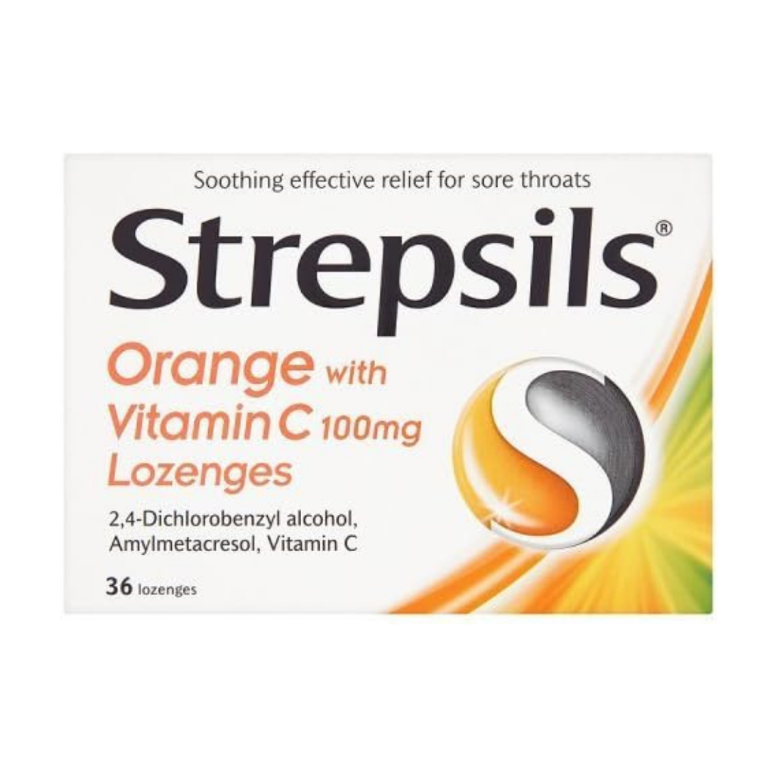 Strepsils Orange Lozenges with Vitamin C – Soothe Sore Throat (24s)