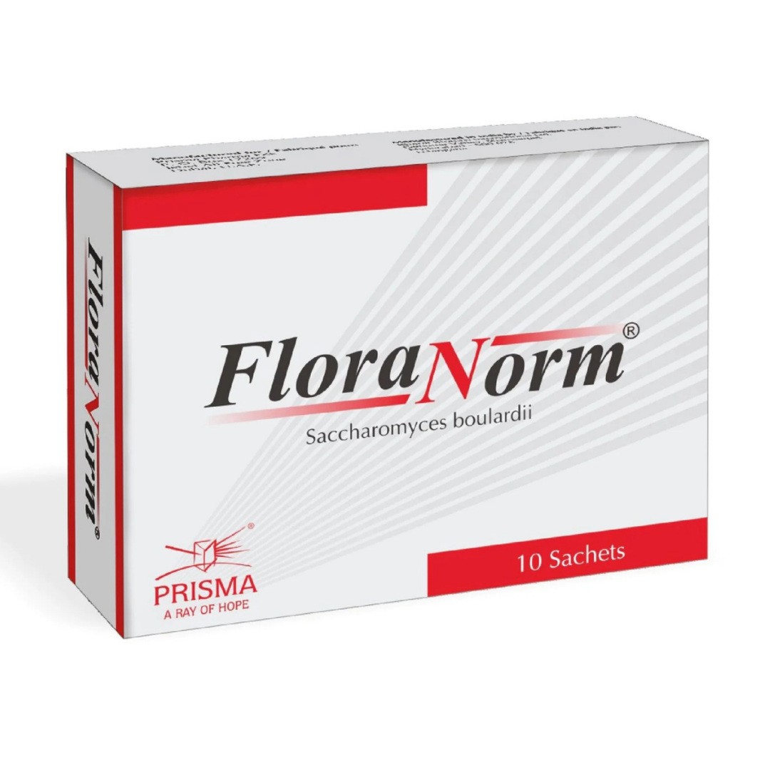 Floranorm Sachets – Probiotic Saccharomyces Boulardii 250mg, pack of 10 powder sachets for digestive health