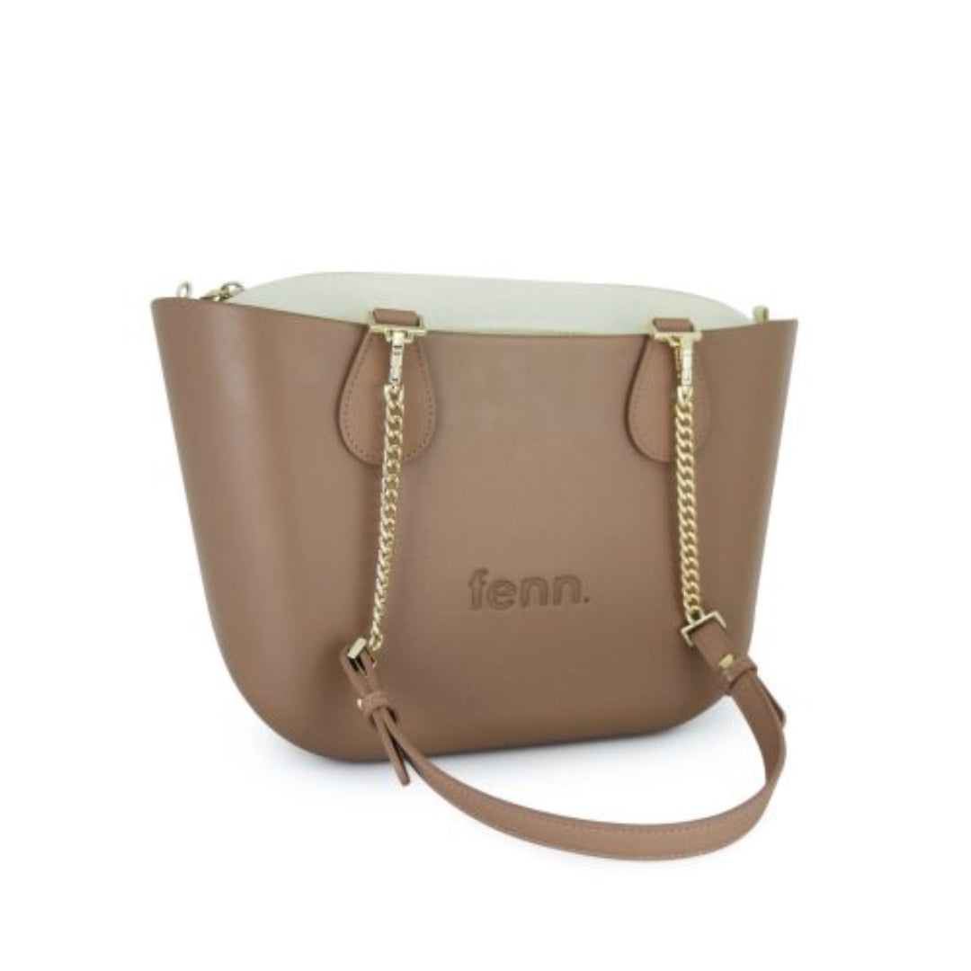 Fenn Petite Tote in Cappuccino with Beige Inner and Gold Chain