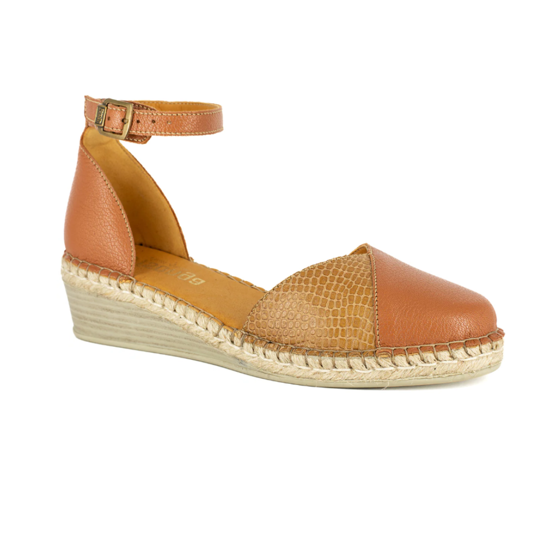 Tsonga Mirembe Ladies Leather Wedge Espadrille in Oak Cayak
