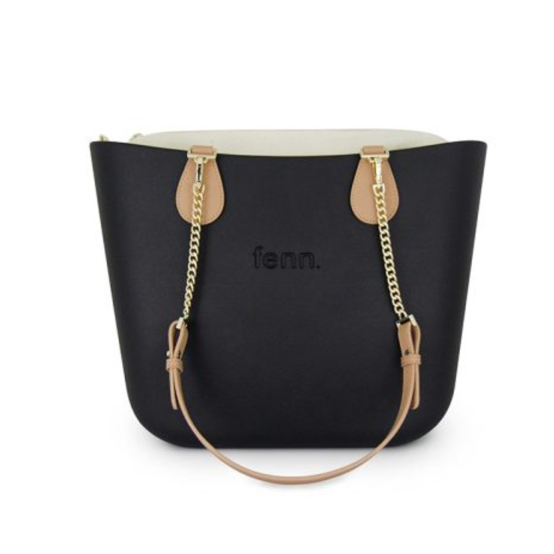 Fenn Original Collection - Black | Beige Inner | Gold Zip / Light Tan & Gold Chain