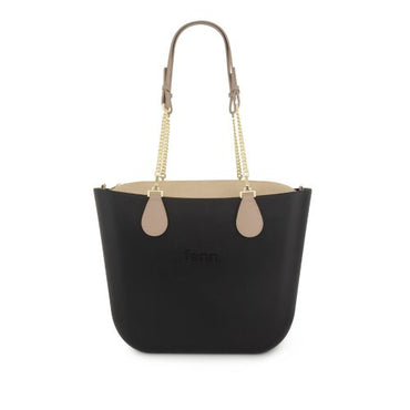 Fenn Original Tote, Black & Light Stone gold zip and chain