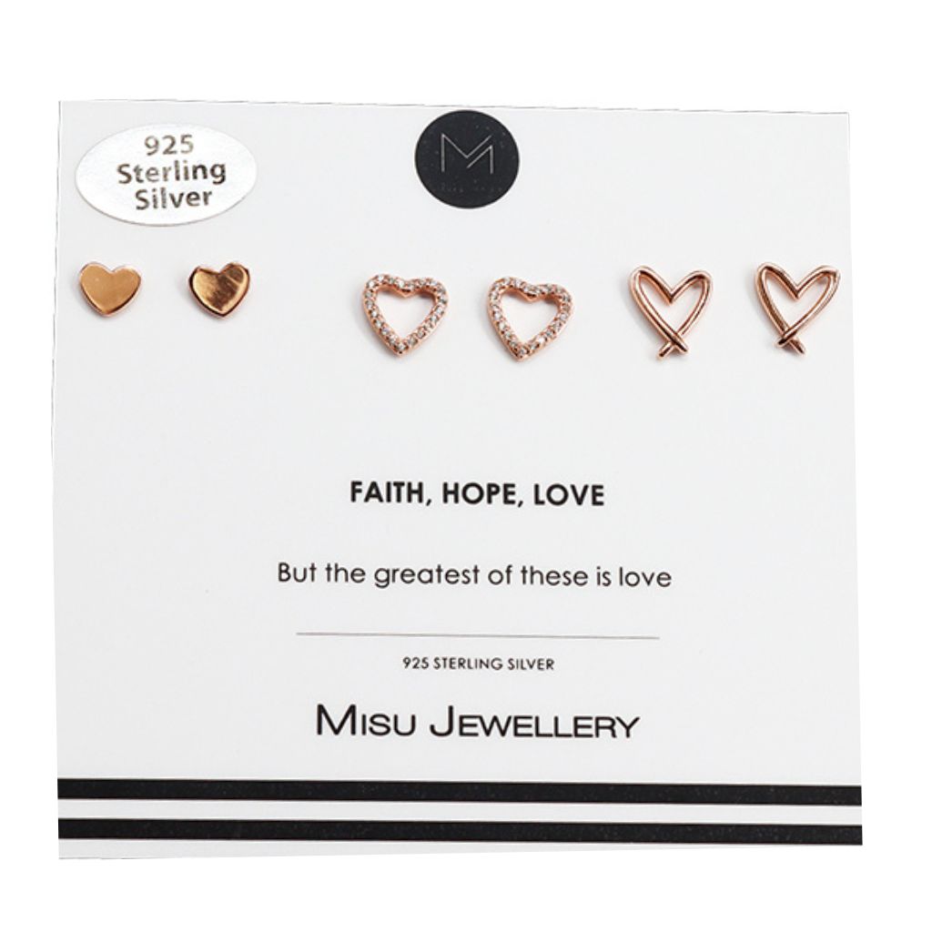Misu Rose Gold Hearts earring set