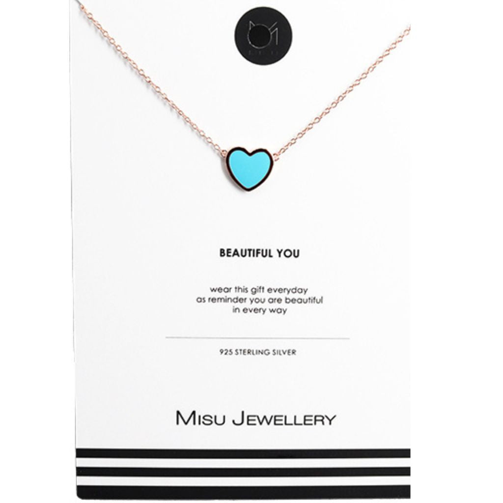 Misu Rose Blue Heart necklace