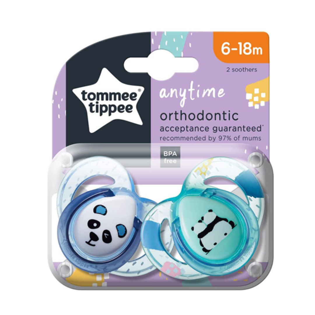 Tommee Tippee Anytime Soothers – 6–18 Months (2-Pack, Light Blue/Blue)