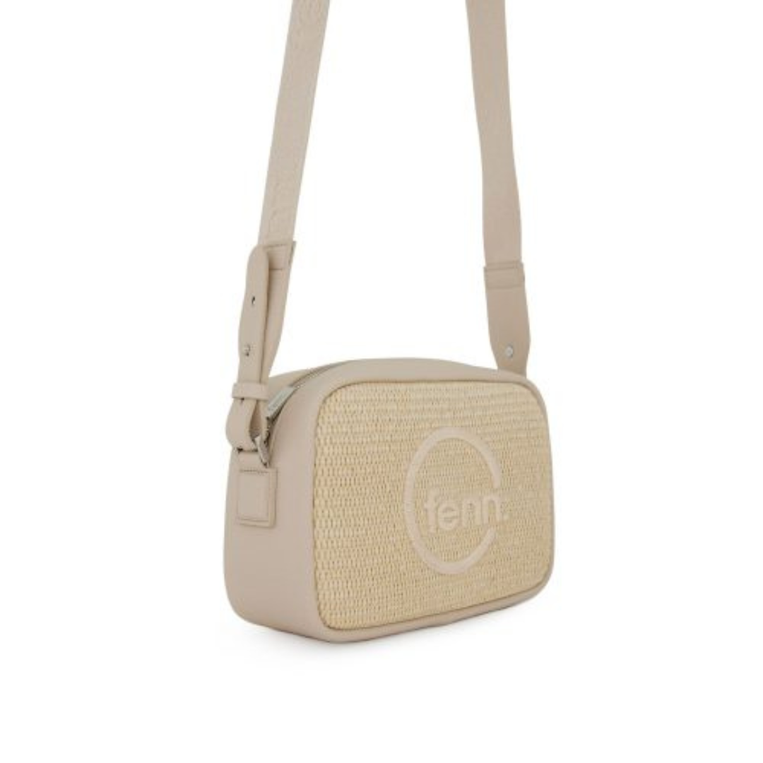 Fenn Weave Cross Body Beige / Off White with Gold Zip - Beige / Off White Strap