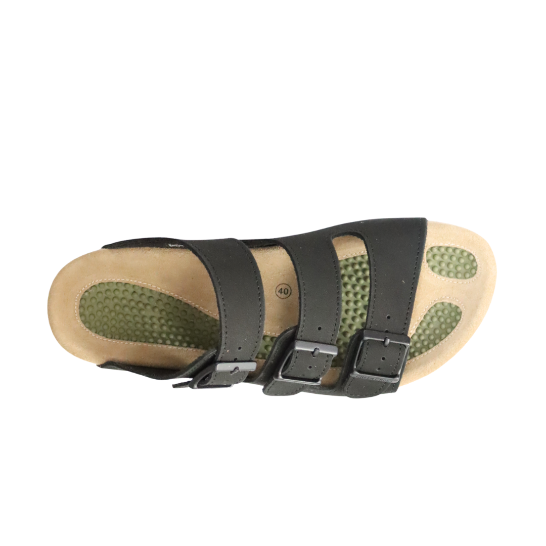 Green Cross 71920 Mens 3-Straps Sandal - Black and Brown