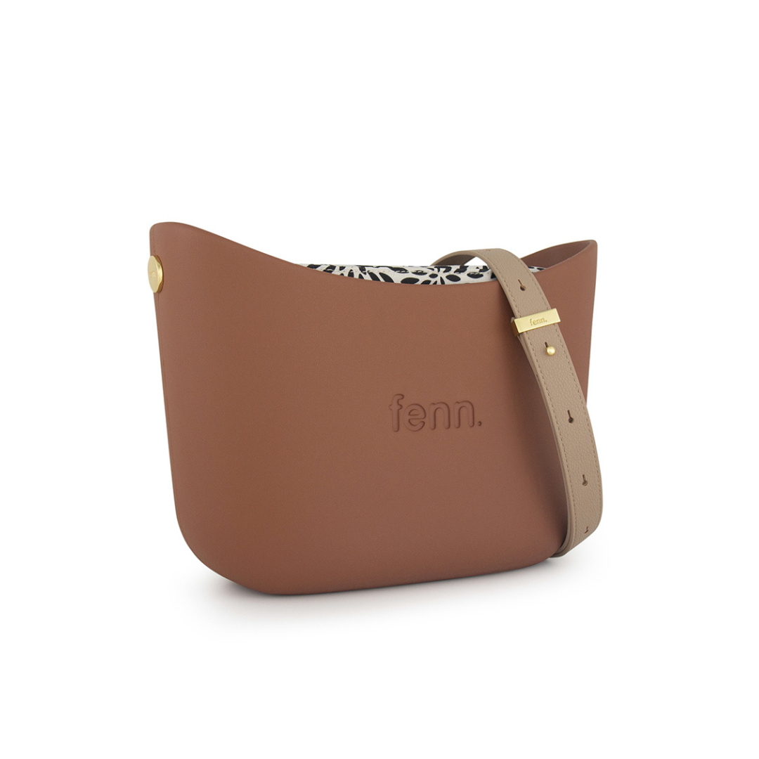 Fenn Messenger Bag Collection Tan with Pattern Inner, Gold Zip & Light Stone Flat Handles