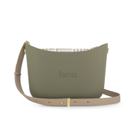 Fenn Messenger Bag Collection Watercress with Pattern Inner, Gold Zip & Light Stone Flat Handles