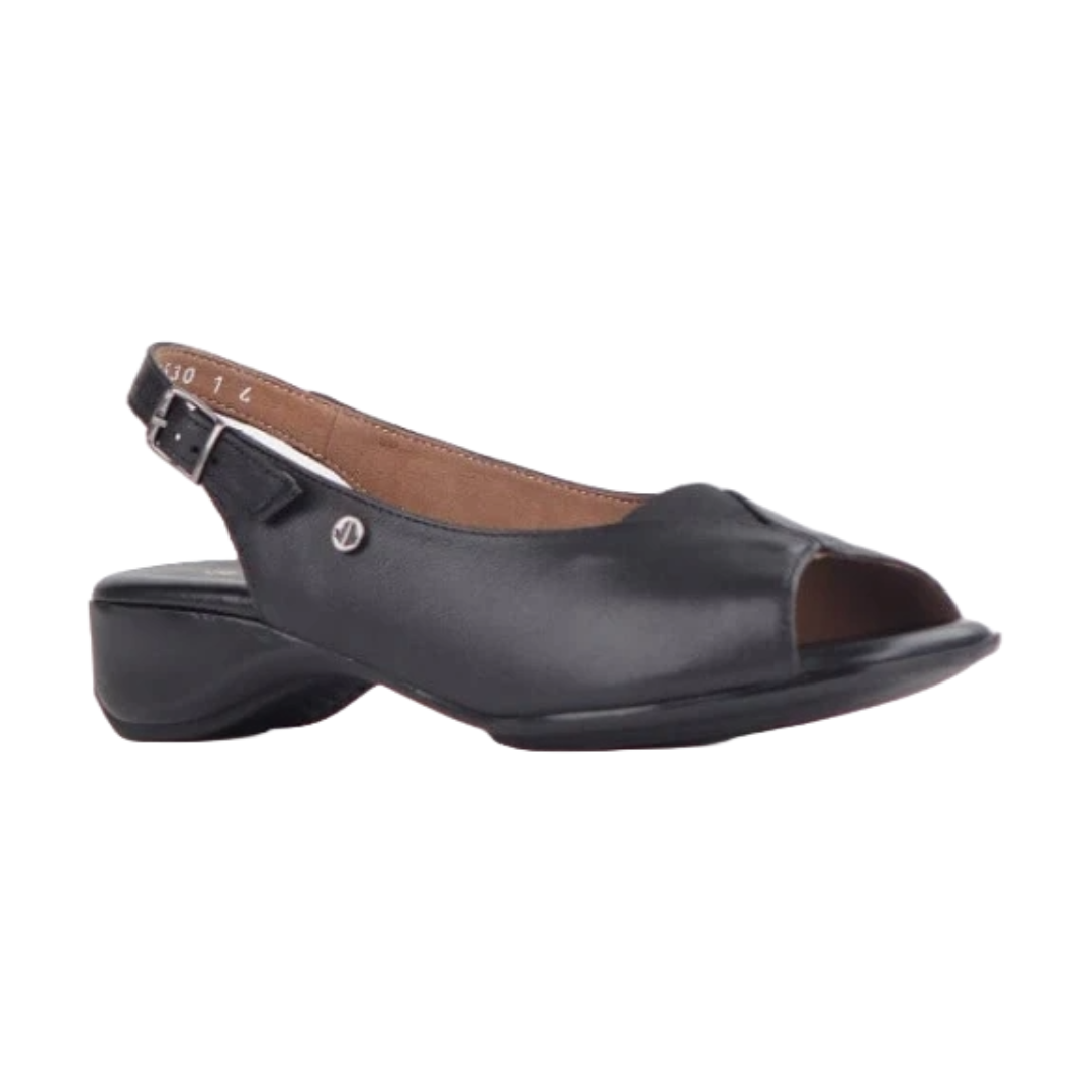 Froggie 10345 Black leather slingback sandal with memory foam insole