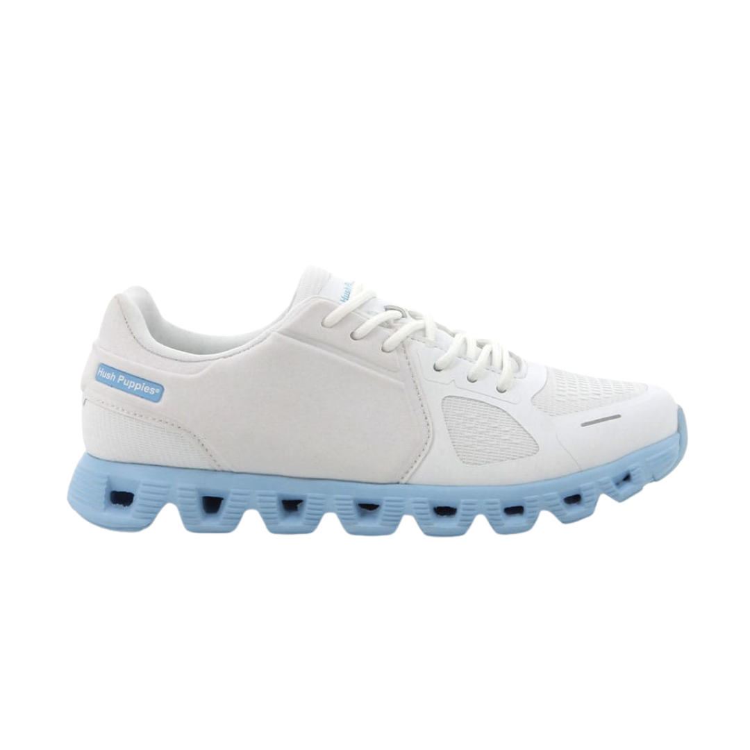 White Hush Puppies Gerda Casuals textile sneaker for women, displayed against neutral background