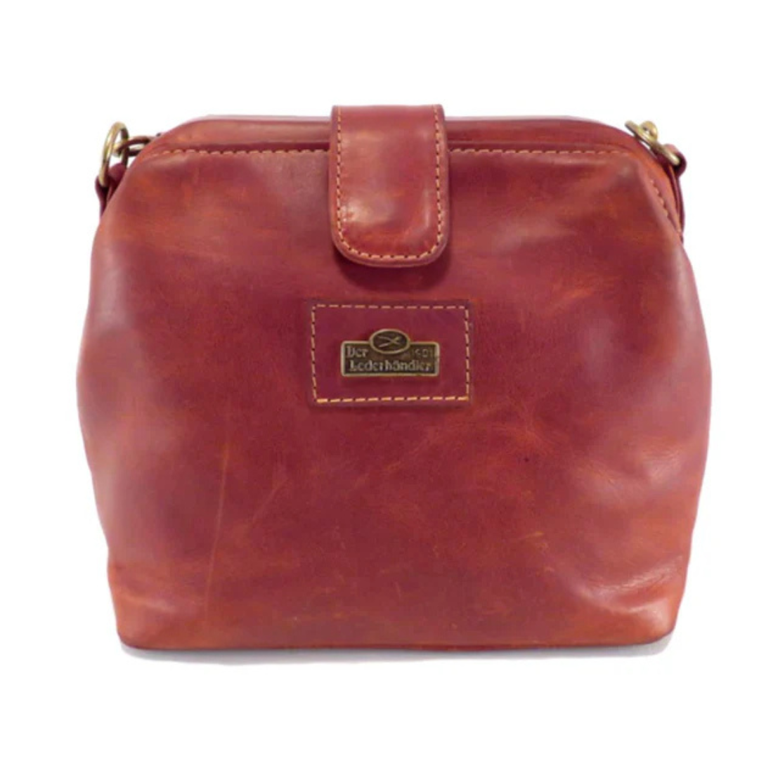 Der Lederhandler Greta stiff tobacco full-grain leather handbag with structured design, front view