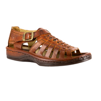 Omega Kgosi terracotta buffalo leather sandal with adjustable buckle strap, open toe closed back design