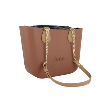 FENN Petite Tan Pattern Inner Gold Zip, Tan/Gold Chain
