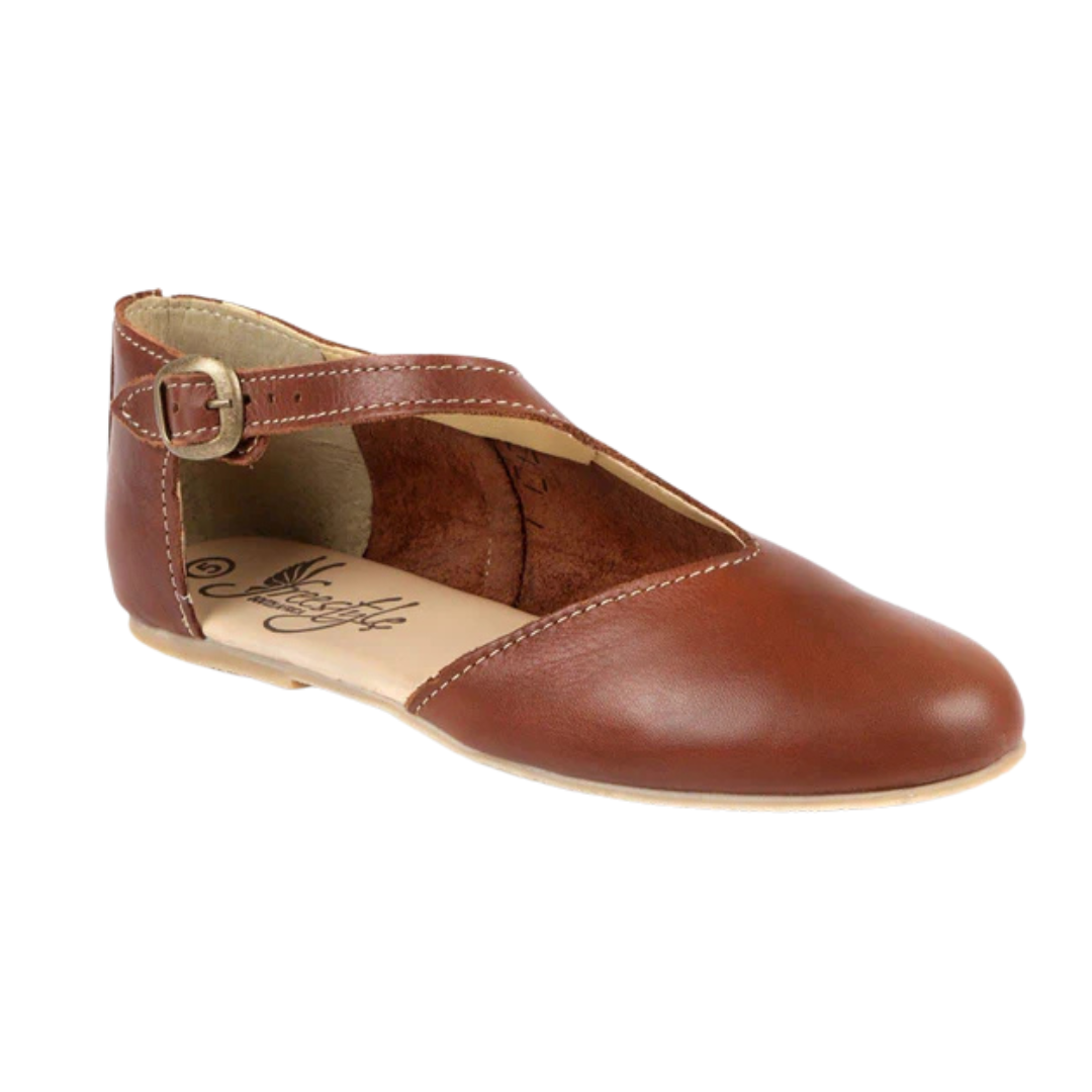 Brown leather ladies shoe by Freestyle Jenna with soft pointed toe and cushioned sole