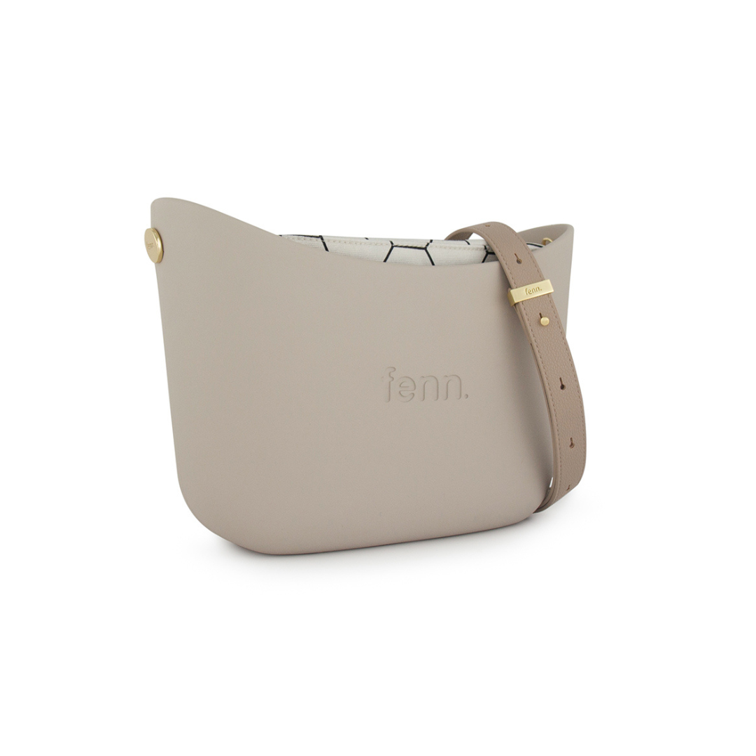 Fenn Messenger Bag Collection Mushroom Pattern Inner with Gold Zip & Light Stone Flat Handle