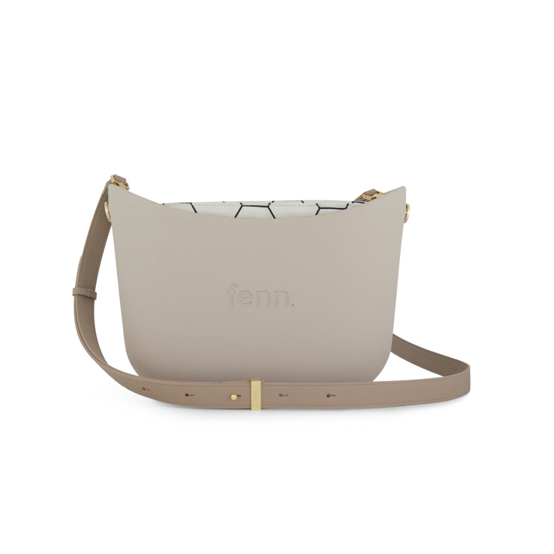 Fenn Messenger Bag Collection Mushroom Pattern Inner with Gold Zip & Light Stone Flat Handle