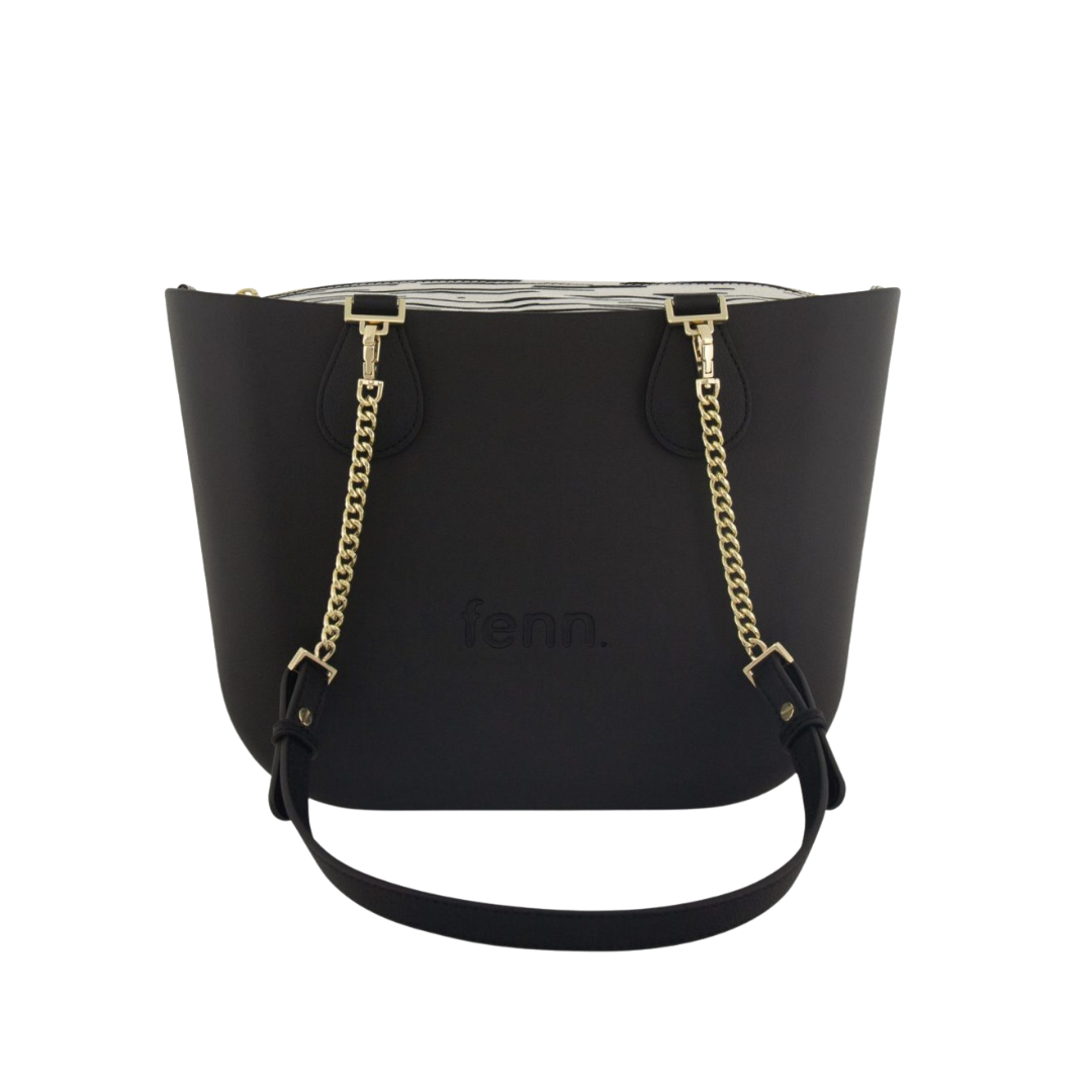 Fenn Petite Collection Black with Abstract Pattern Inner & Gold Chain