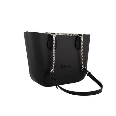 Fenn Petite Black Pattern Inner - Silver Zip, Silver Chain