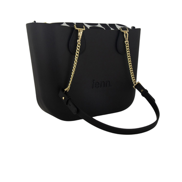 Fenn Petite Black With Pattern Inner (Gold Zip, Gold Chain)