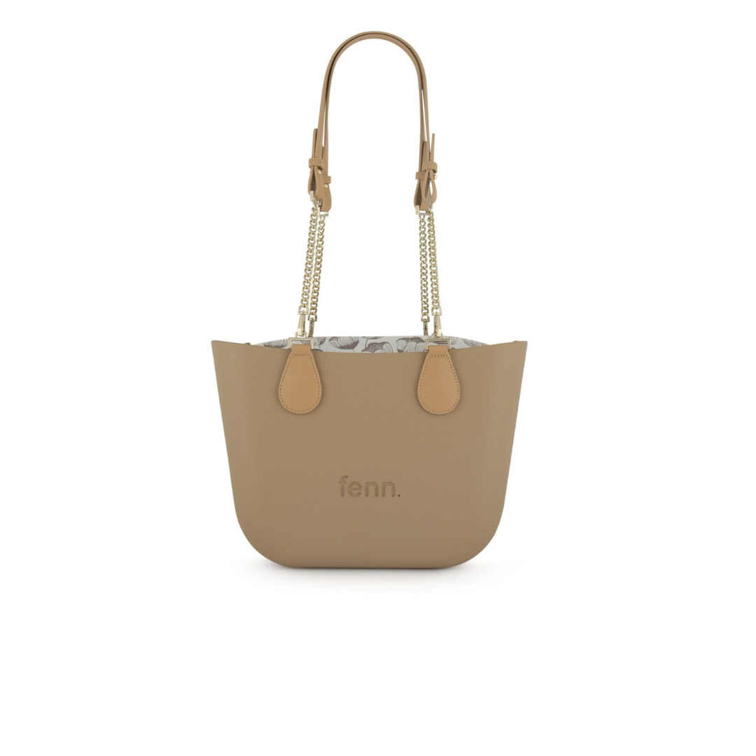 Fenn Petite Collection Camel with Pattern Inner, Gold Zip & Light Tan/Gold Chain