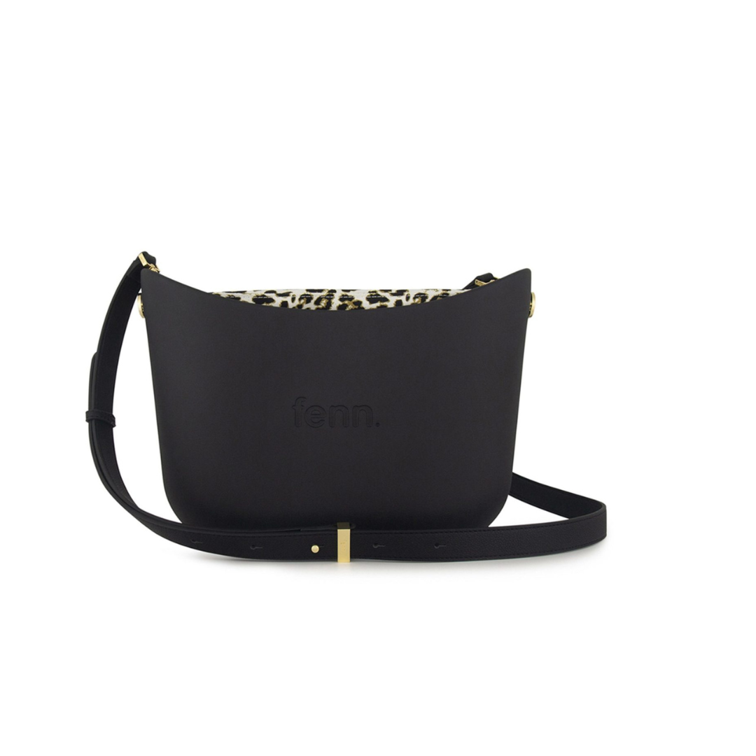 Fenn Messenger Bag Collection Black with Pattern Inner, Gold Zip & Black H12 Handles