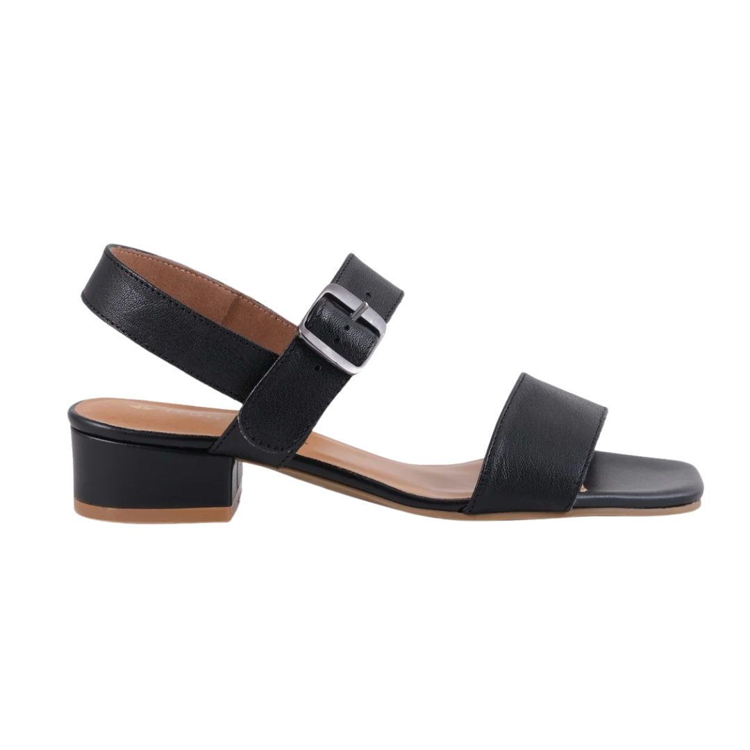 Froggie 12408 black leather block heel slingback sandal for women