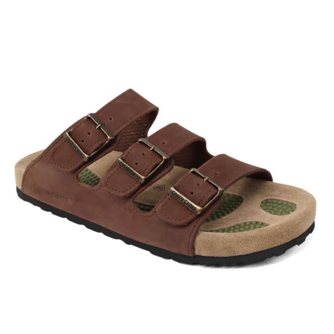 Green Cross 71920 Mens 3-Straps Sandal - Black and Brown