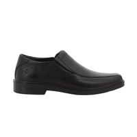 Black leather waterproof slip-on formal shoe for men by Hush Puppies Rainmaker