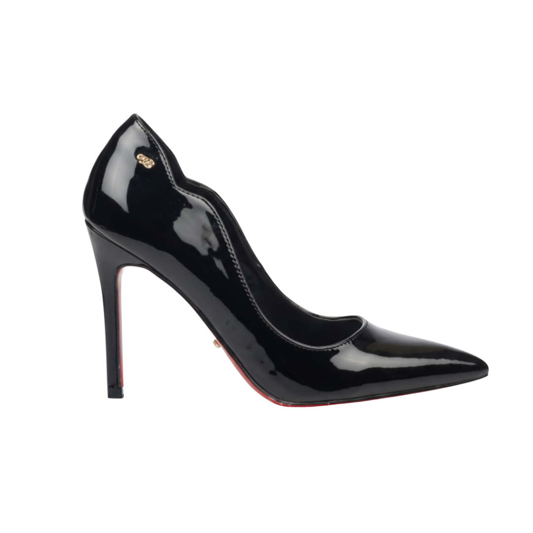 Miss Black Lola 1 black faux patent court heel for women