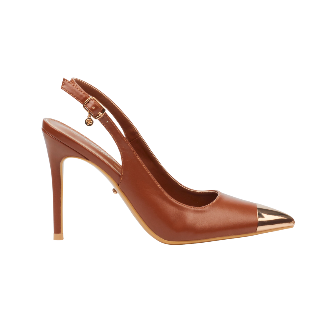 Tan Miss Black Lola 34 court heel shoe for women, displayed against neutral background