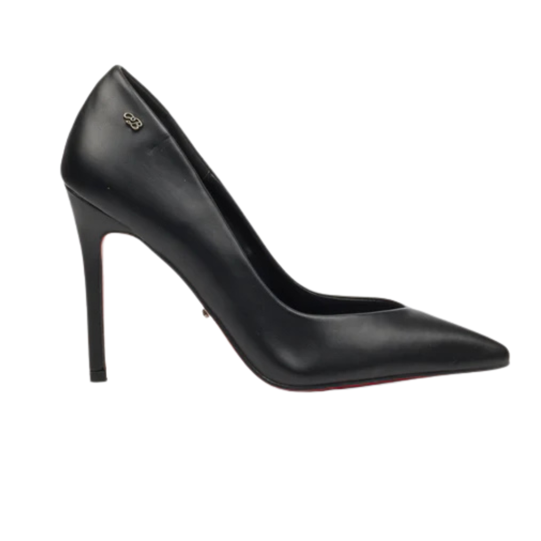 Miss Black Lola 61 black faux leather pointed toe court heel for women