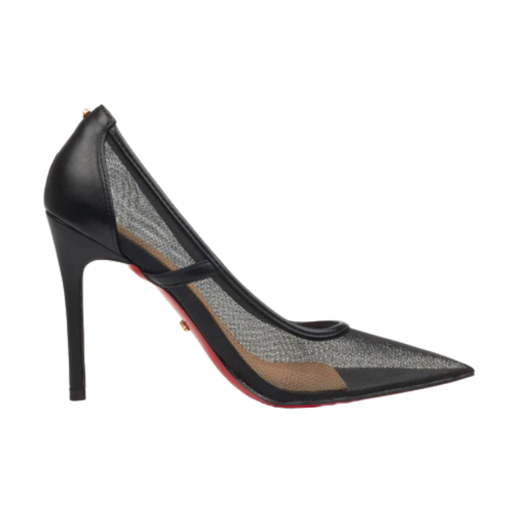 Miss Black Lola 46 black mesh court heel with 10cm stiletto for women