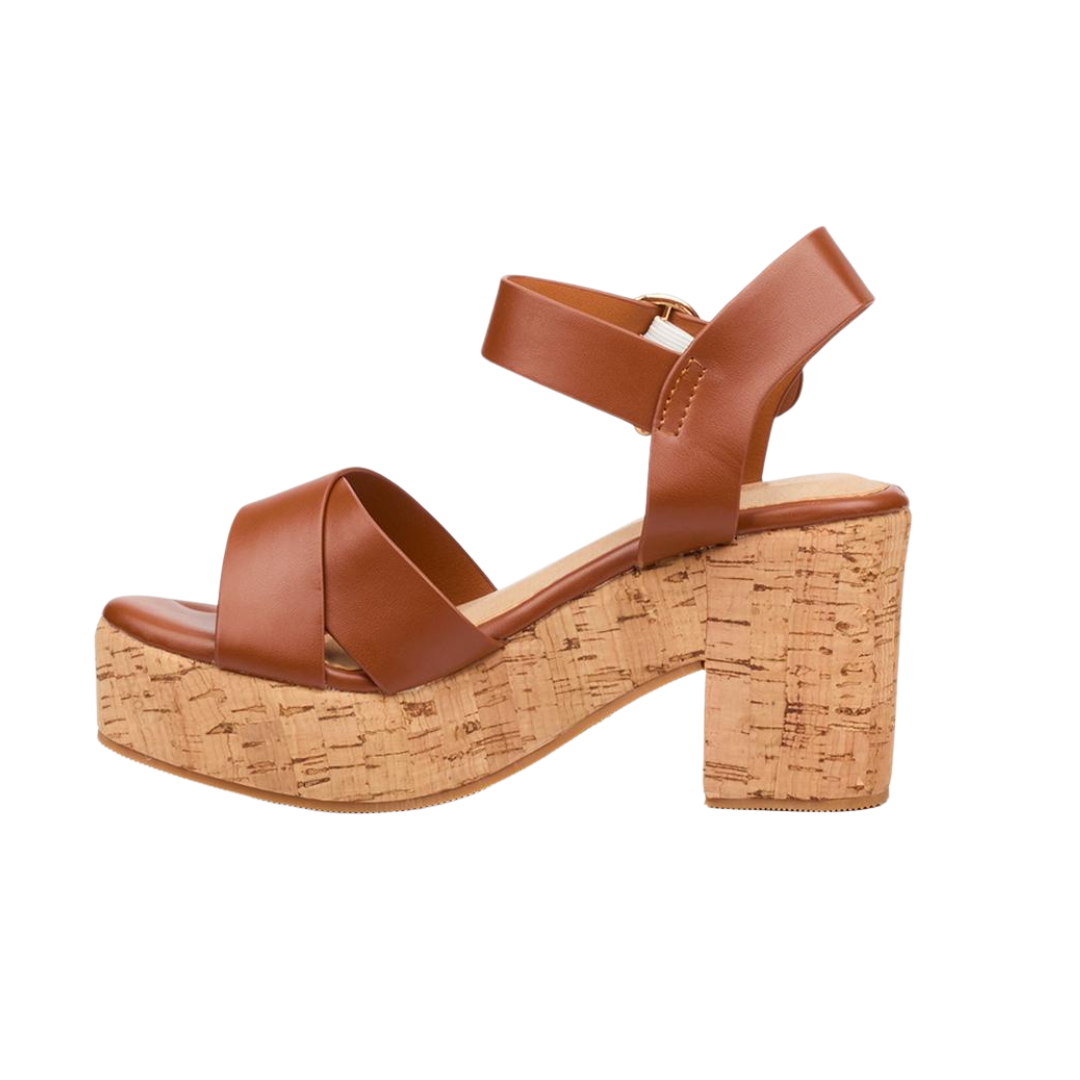 Nicci Tyler Amari 1 Cork Platform Block Heel - Tan