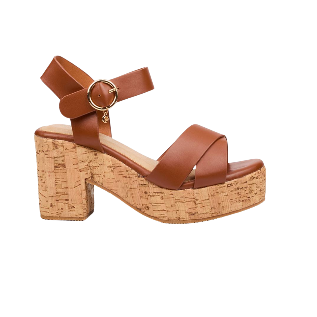Nicci Tyler Amari 1 Cork Platform Block Heel - Tan