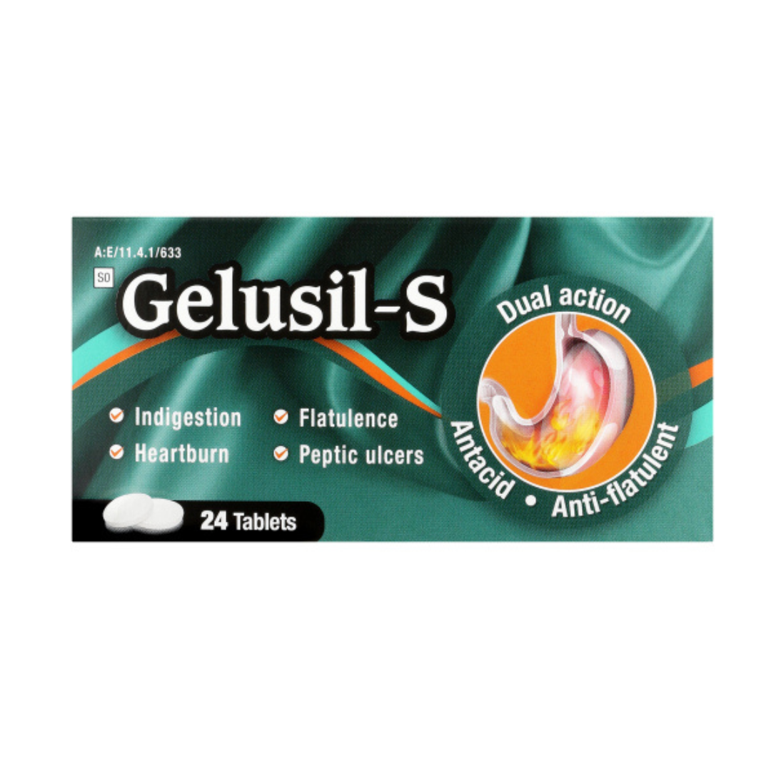 Gelusil-S Antacid Tablets 24 pack box for fast heartburn and gas relief