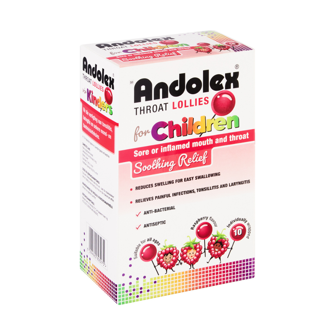 Andolex Throat Lollies (Goldex) 10s pack with individually wrapped lozenges for sore throat relief