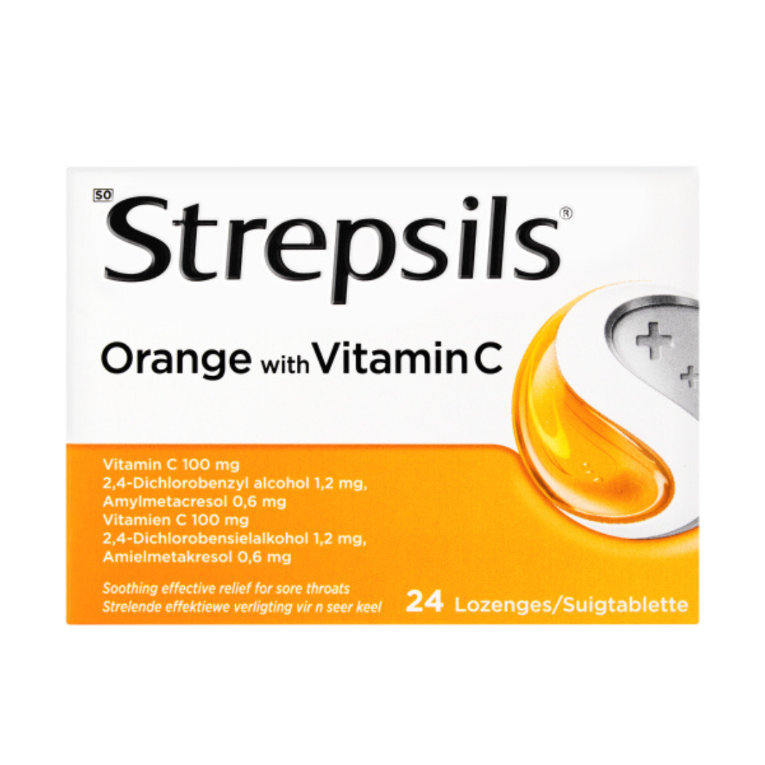 Strepsils Orange Lozenges with Vitamin C – Soothe Sore Throat (24s)