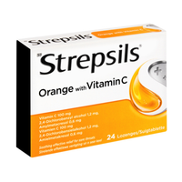 Strepsils Orange Lozenges with Vitamin C – Soothe Sore Throat (24s)