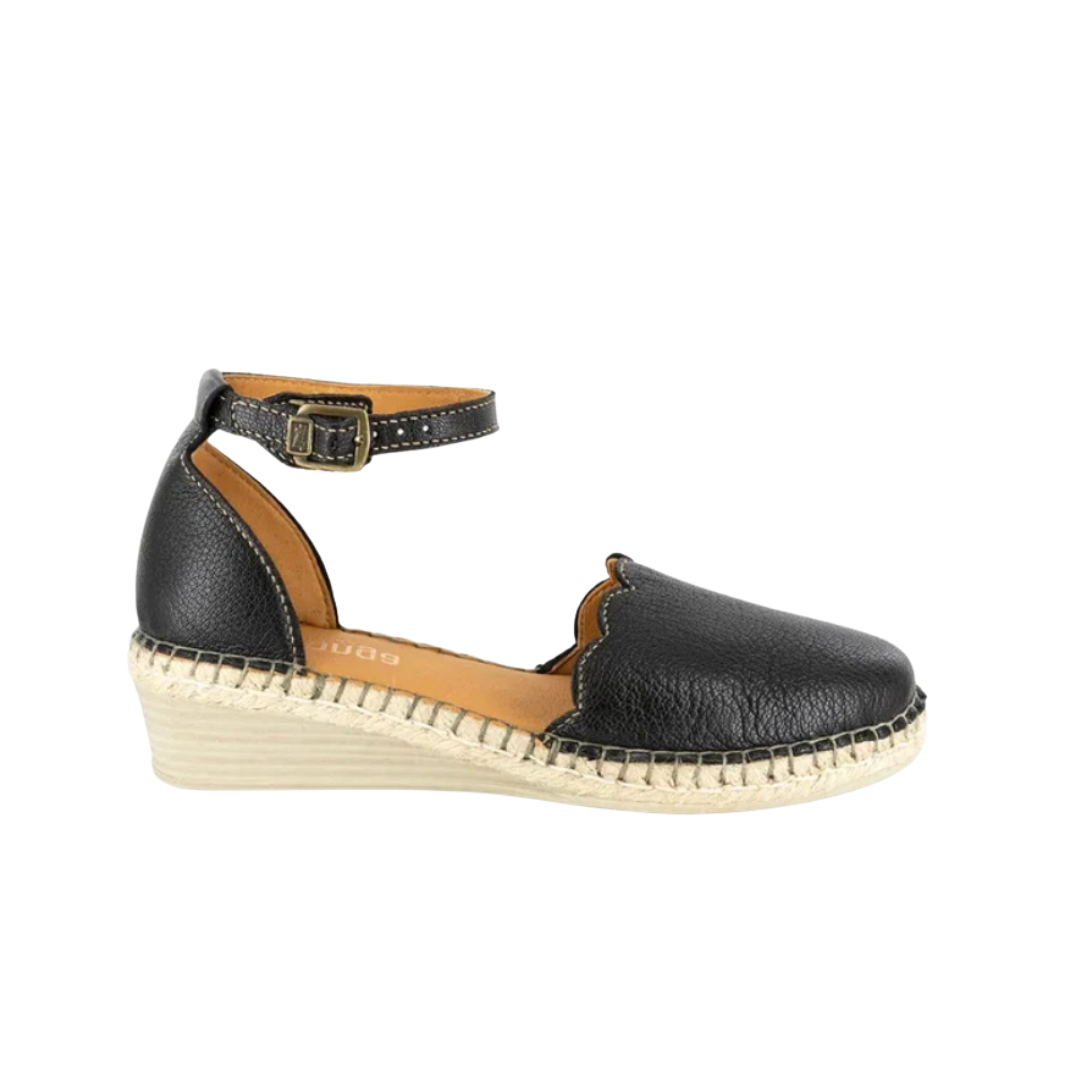 Tsonga Inkantolo Ladies Leather Wedge Espadrille - Black Cayak