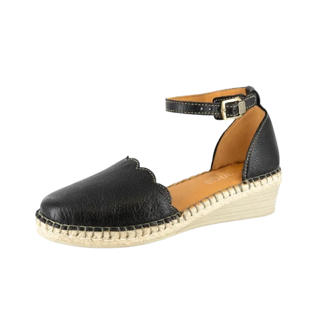 Tsonga Inkantolo Ladies Leather Wedge Espadrille - Black Cayak