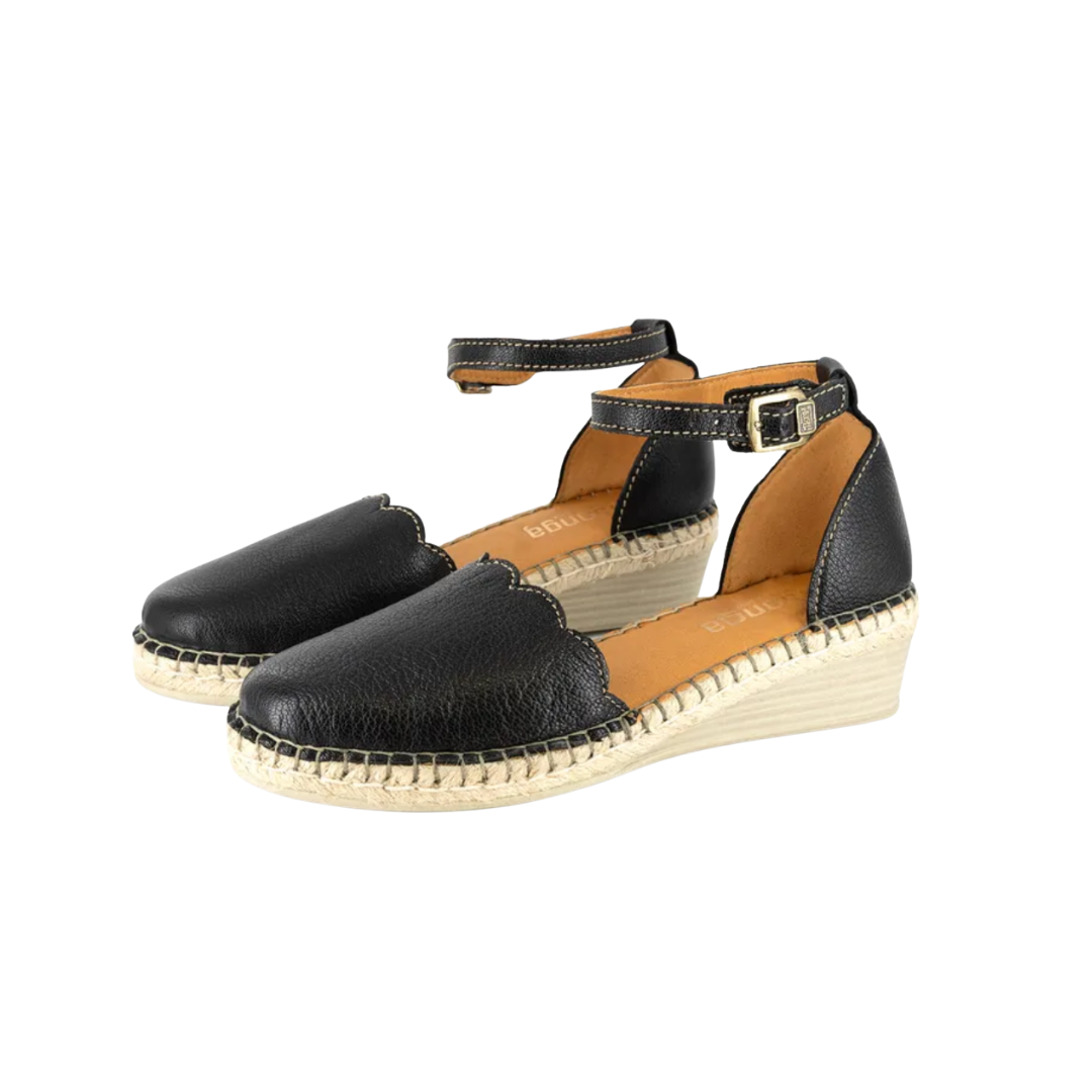 Tsonga Inkantolo Ladies Leather Wedge Espadrille - Black Cayak