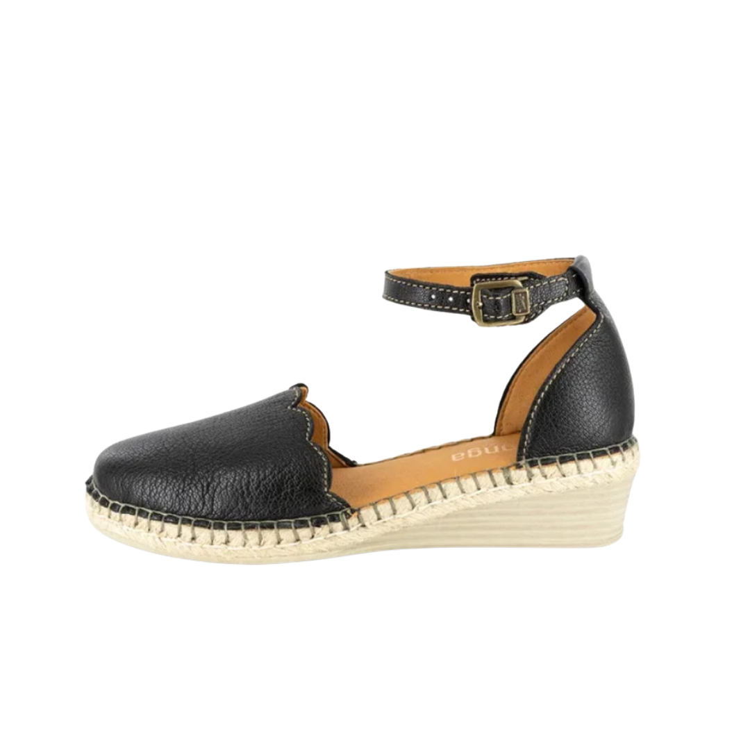 Tsonga Inkantolo Ladies Leather Wedge Espadrille - Black Cayak