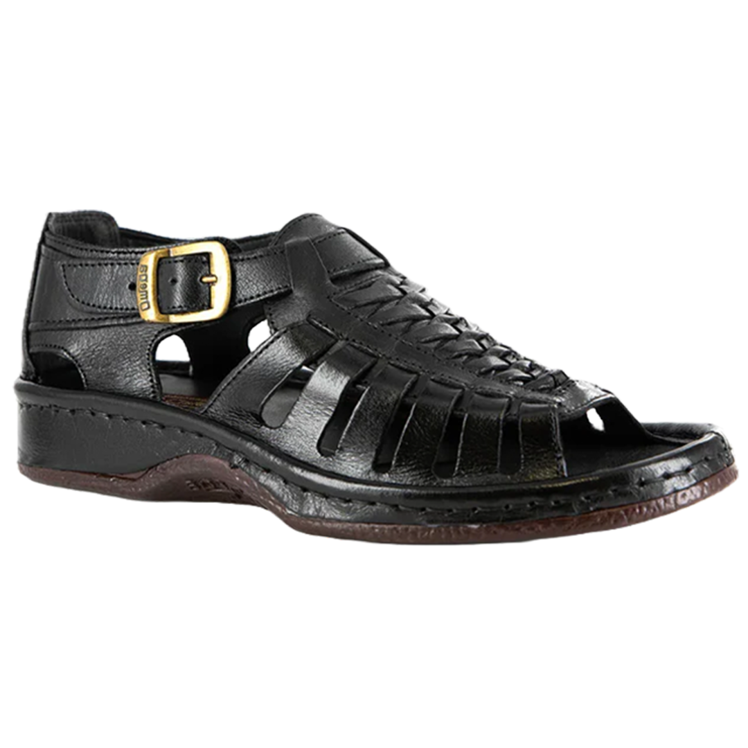 Omega Kgosi : Leather Sandal in Black Buffalo Leather