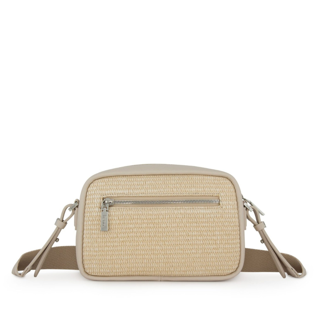 Fenn Weave Cross Body Beige / Off White with  Gold Zip  - Beige / Off White Strap