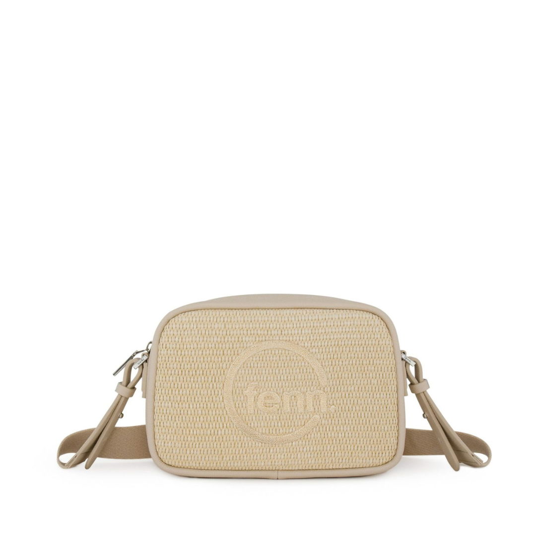 Fenn Weave Cross Body Beige / Off White with  Gold Zip  - Beige / Off White Strap
