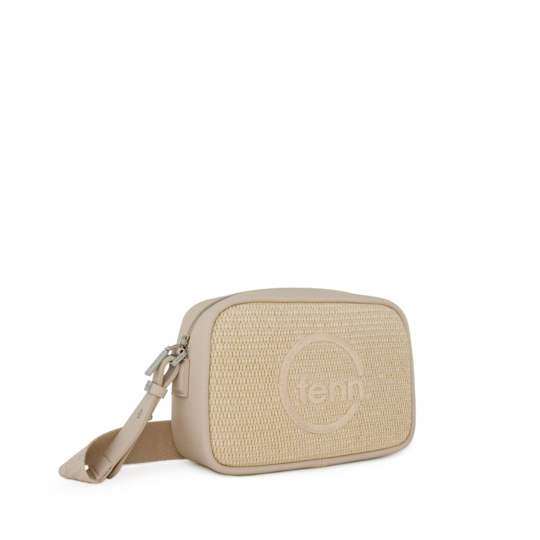 Fenn Weave Cross Body Beige / Off White with  Gold Zip  - Beige / Off White Strap