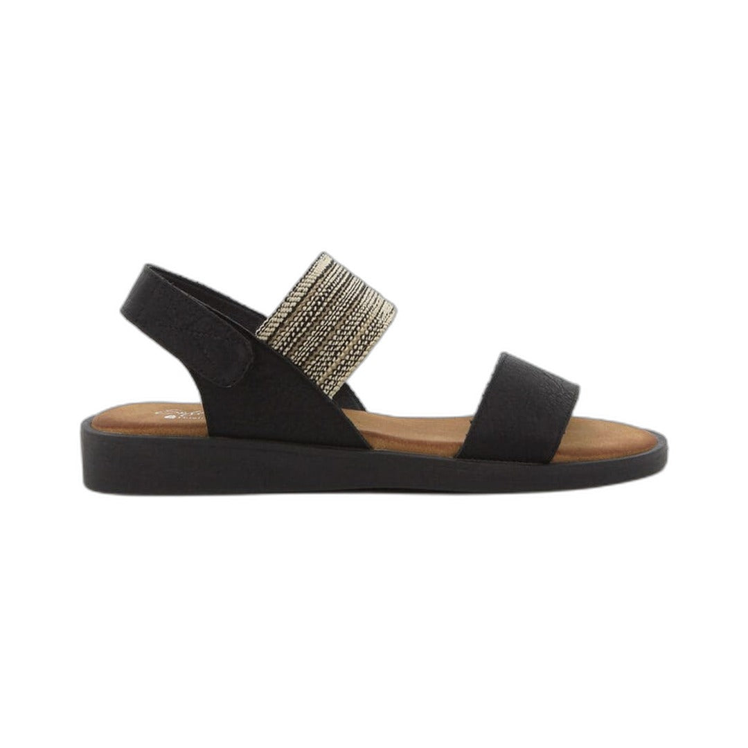 Hush Puppies Soft Chita Comfort Sandals in Black with cushioned footbed, front view